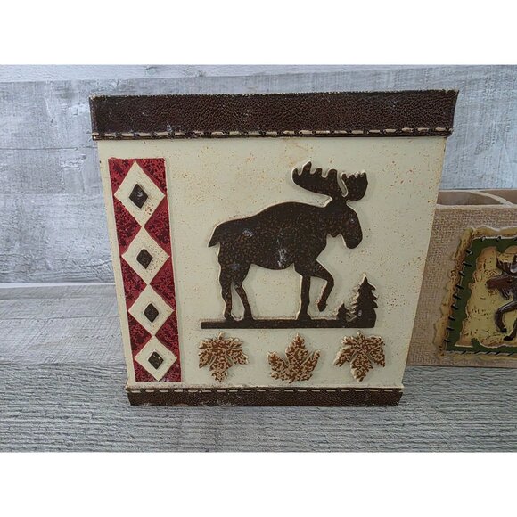 The Wild Outdoorsman Rustic Lodge Bathroom Set With Moose & Bear Tissue, Soap Tb - Picture 2 of 16